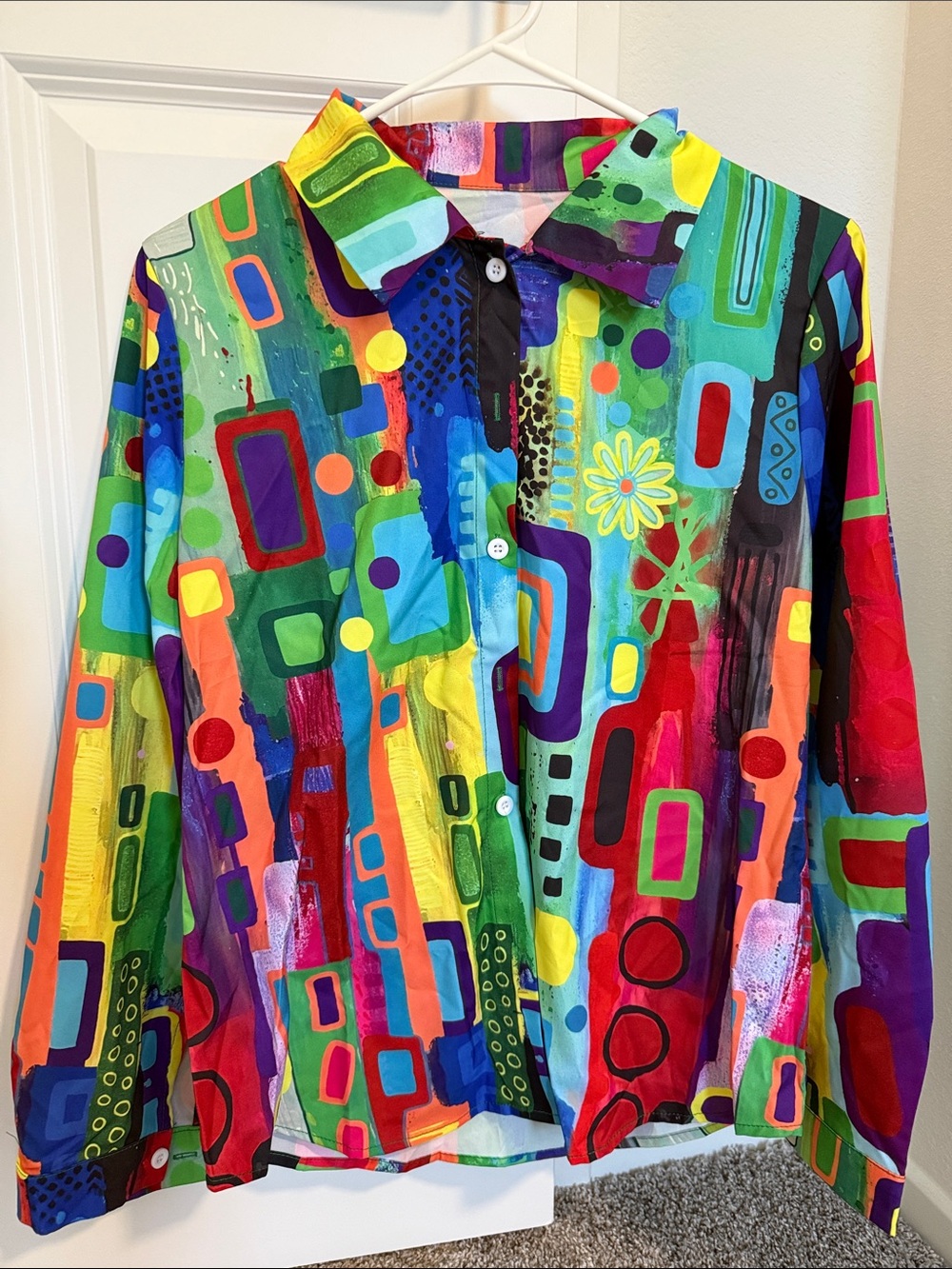 Vibrant Multicolor Abstract Print Lightweight Shirt Jacket
